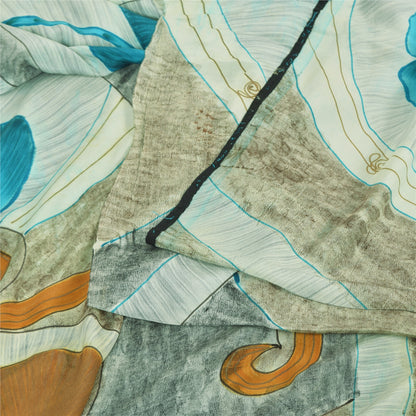 Sanskriti Vintage Sarees Multi Pure Crepe Silk Printed Sari 5+yd Craft Sustainable Fabric