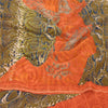 Sanskriti Vintage Sarees Orange/Green Pure Crepe Silk Printed Sari 6yd Sustainable Fabric