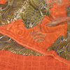 Sanskriti Vintage Sarees Orange/Green Pure Crepe Silk Printed Sari 6yd Sustainable Fabric