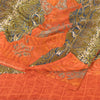 Sanskriti Vintage Sarees Orange/Green Pure Crepe Silk Printed Sari 6yd Sustainable Fabric