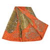 Sanskriti Vintage Sarees Orange/Green Pure Crepe Silk Printed Sari 6yd Sustainable Fabric