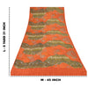 Sanskriti Vintage Sarees Orange/Green Pure Crepe Silk Printed Sari 6yd Sustainable Fabric