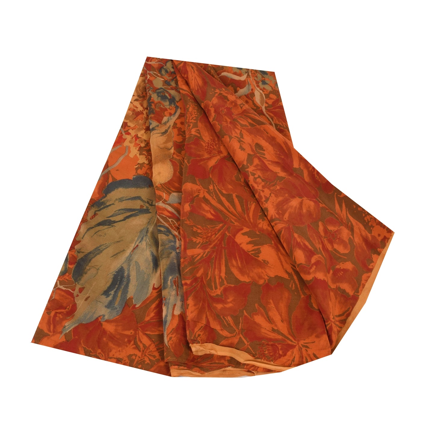 Sanskriti Vintage Sarees Multi Pure Crepe Silk Printed Sari 5+yd Craft Sustainable Fabric