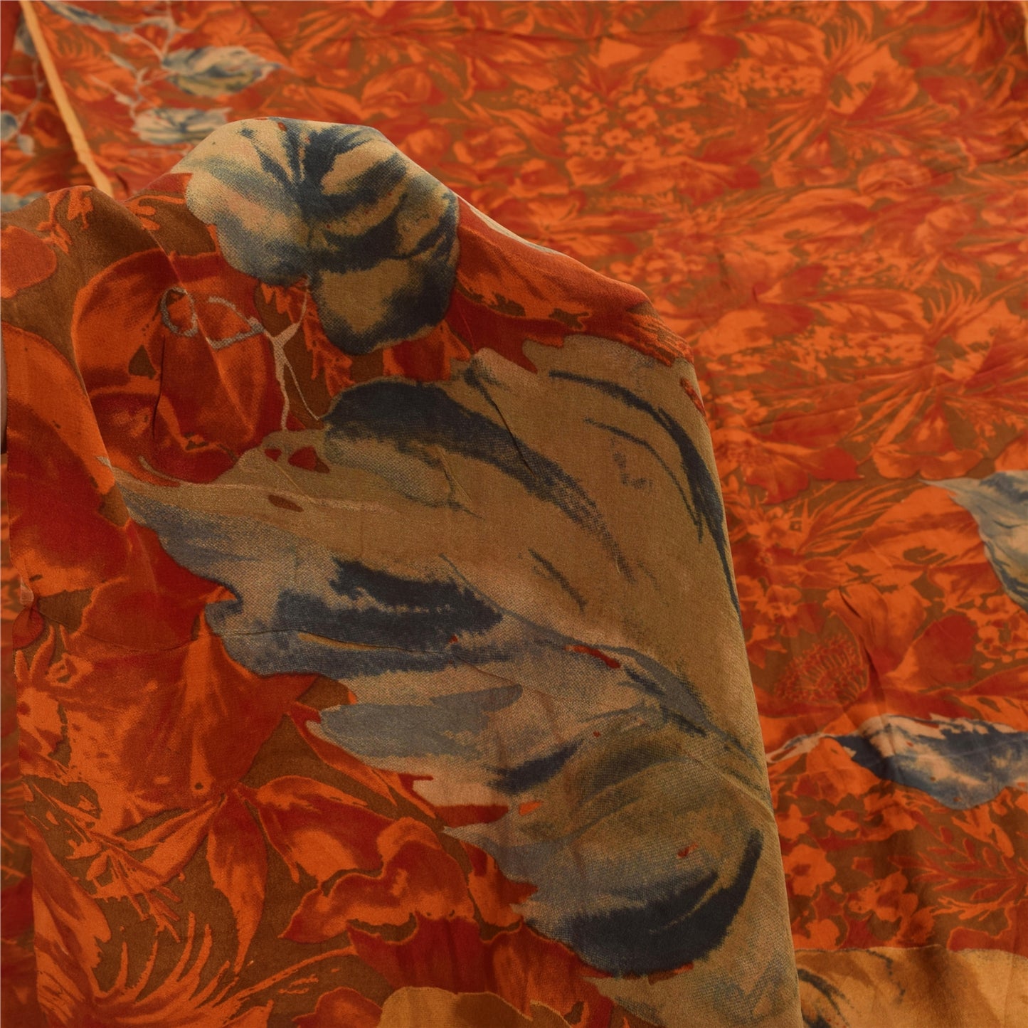 Sanskriti Vintage Sarees Multi Pure Crepe Silk Printed Sari 5+yd Craft Sustainable Fabric