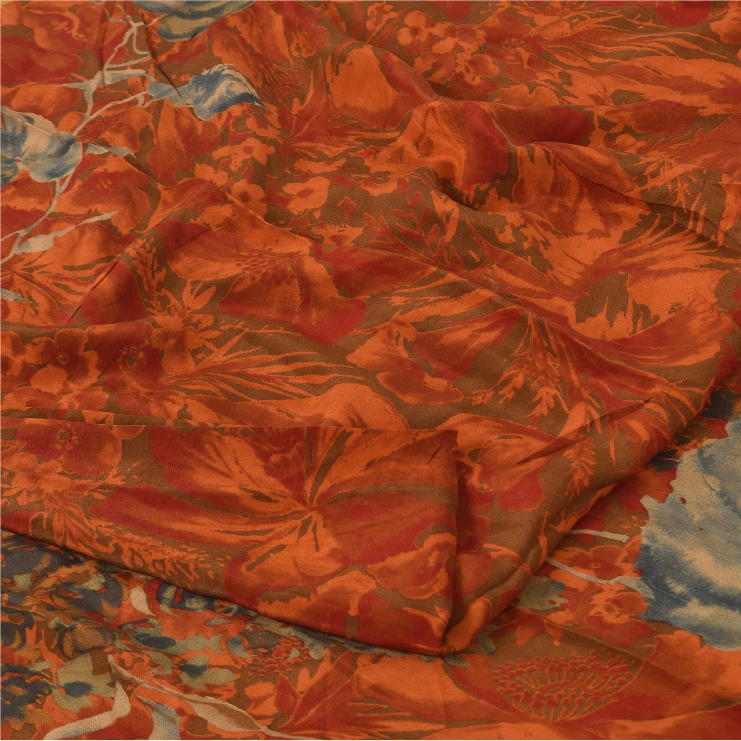 Sanskriti Vintage Sarees Multi Pure Crepe Silk Printed Sari 5+yd Craft Sustainable Fabric