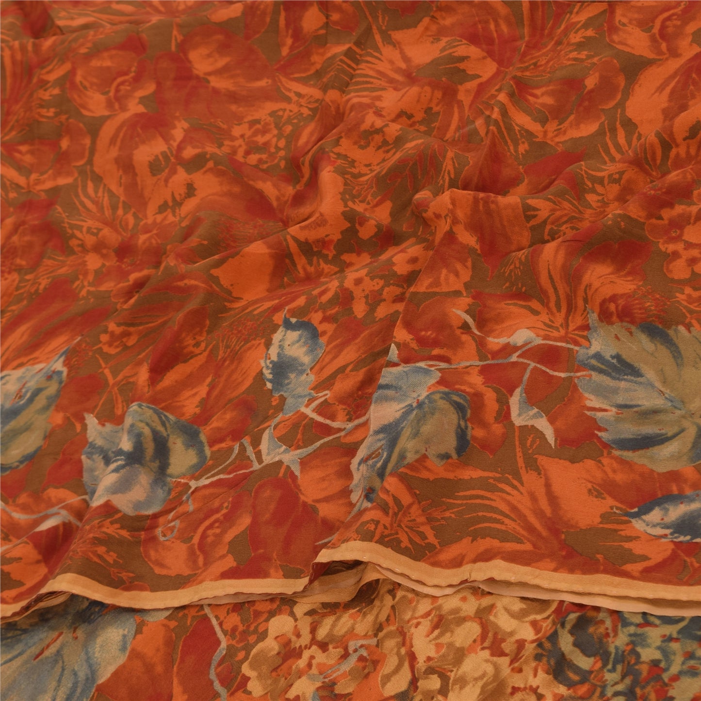 Sanskriti Vintage Sarees Multi Pure Crepe Silk Printed Sari 5+yd Craft Sustainable Fabric