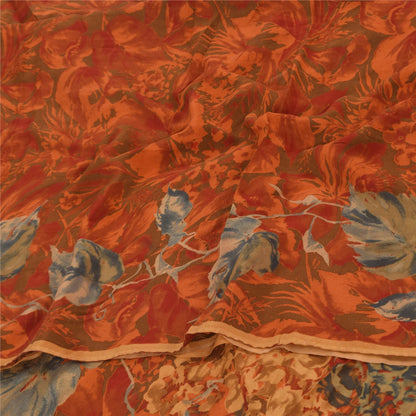 Sanskriti Vintage Sarees Multi Pure Crepe Silk Printed Sari 5+yd Craft Sustainable Fabric