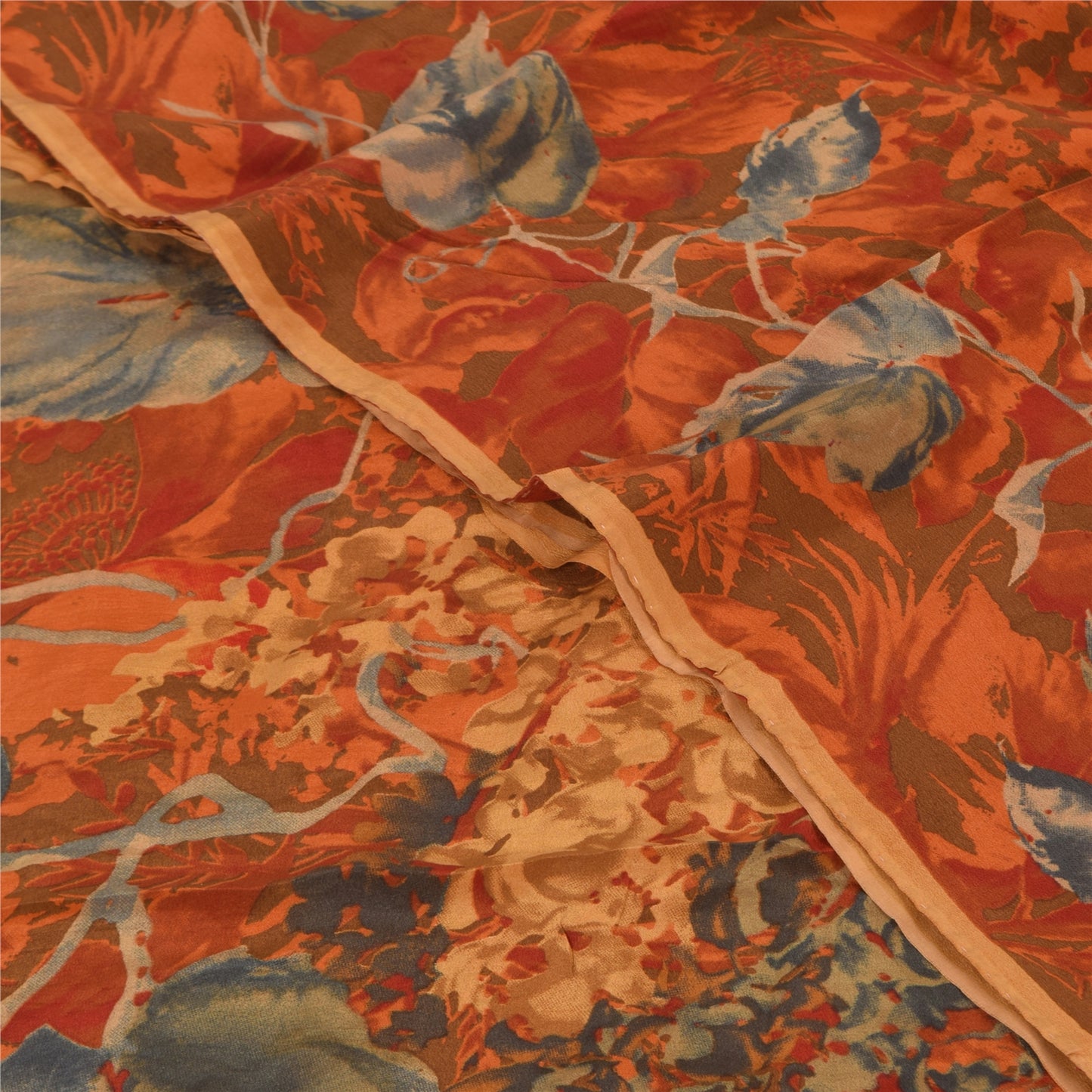 Sanskriti Vintage Sarees Multi Pure Crepe Silk Printed Sari 5+yd Craft Sustainable Fabric