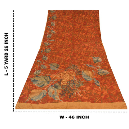 Sanskriti Vintage Sarees Multi Pure Crepe Silk Printed Sari 5+yd Craft Sustainable Fabric
