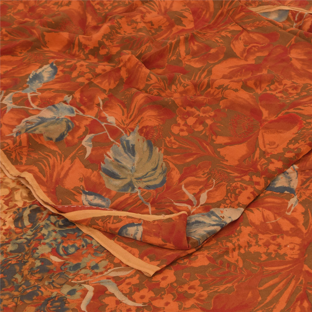 Sanskriti Vintage Sarees Multi Pure Crepe Silk Printed Sari 5+yd Craft Sustainable Fabric