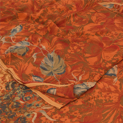 Sanskriti Vintage Sarees Multi Pure Crepe Silk Printed Sari 5+yd Craft Sustainable Fabric