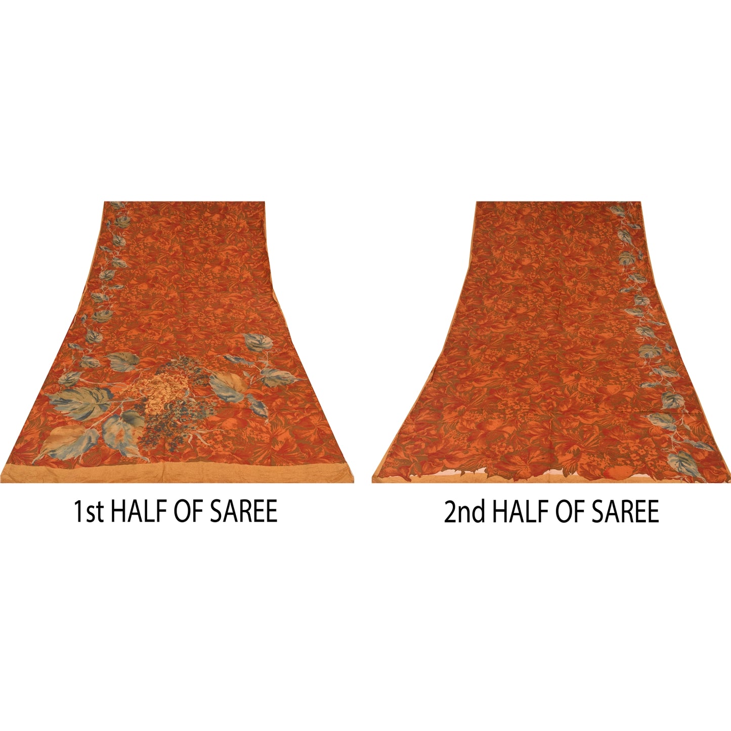 Sanskriti Vintage Sarees Multi Pure Crepe Silk Printed Sari 5+yd Craft Sustainable Fabric