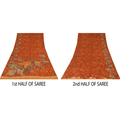 Sanskriti Vintage Sarees Multi Pure Crepe Silk Printed Sari 5+yd Craft Sustainable Fabric