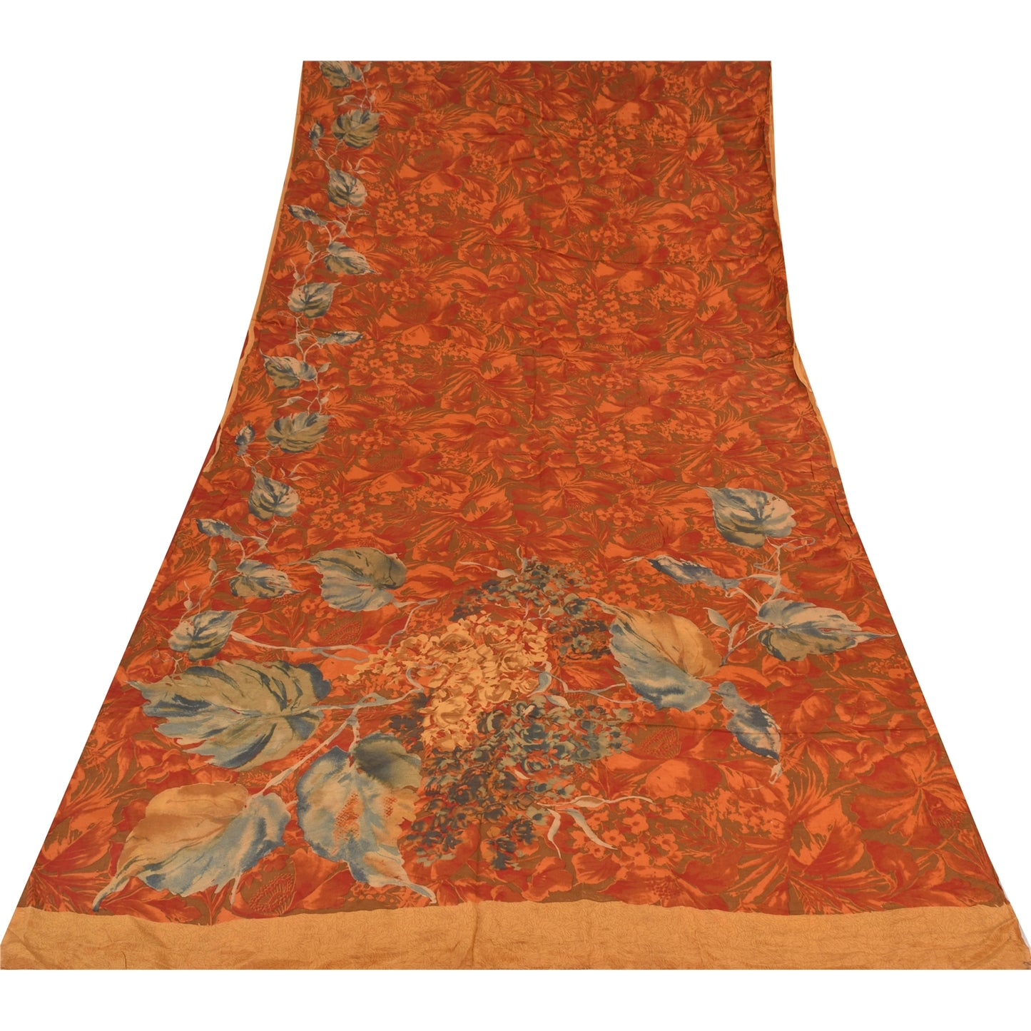 Sanskriti Vintage Sarees Multi Pure Crepe Silk Printed Sari 5+yd Craft Sustainable Fabric