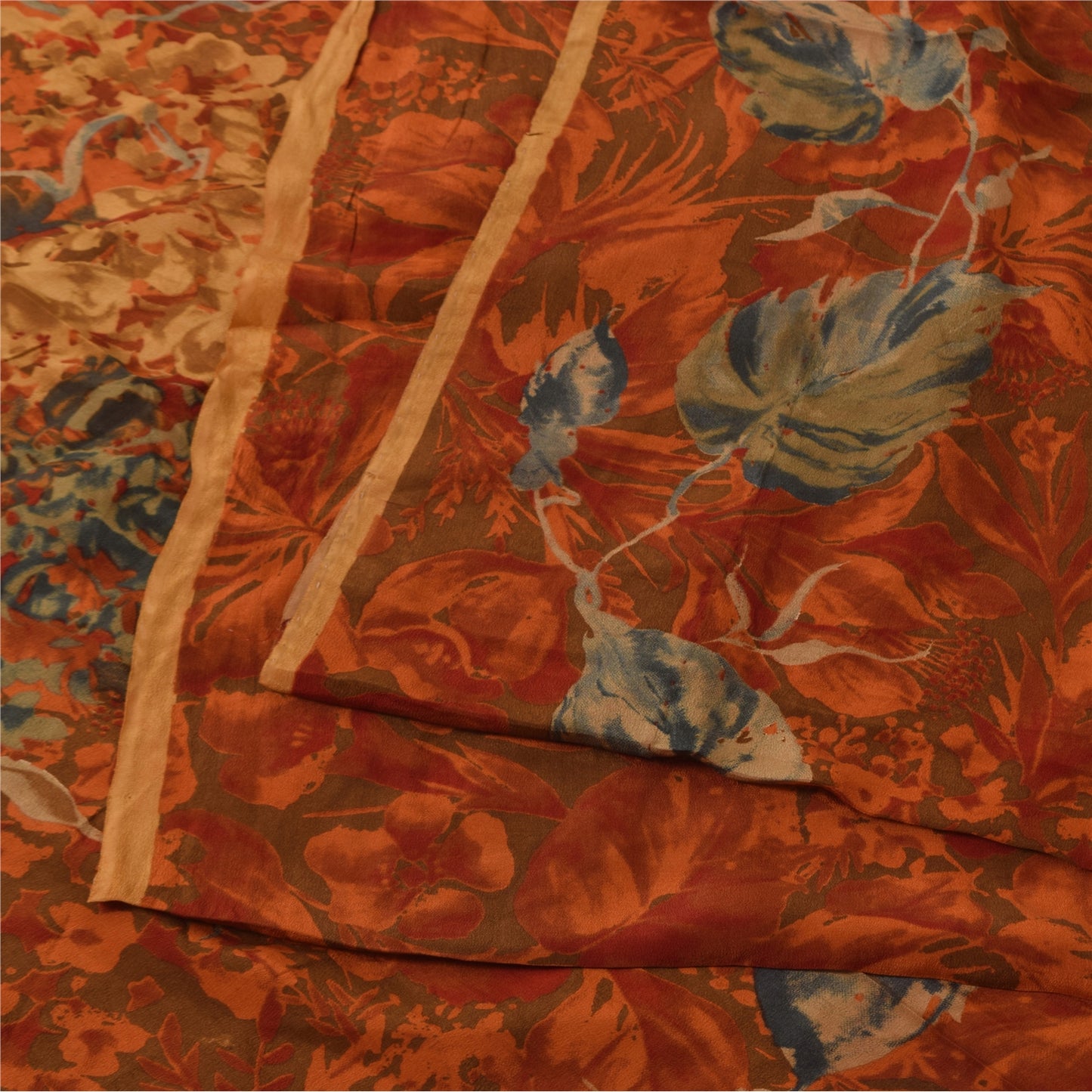 Sanskriti Vintage Sarees Multi Pure Crepe Silk Printed Sari 5+yd Craft Sustainable Fabric