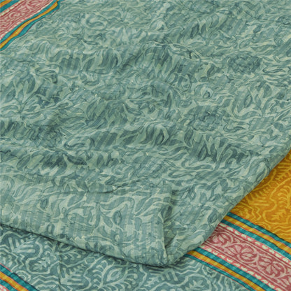 Sanskriti Vintage Sarees Green Pure Crepe Silk Printed Sari 6+yd Craft Fabric