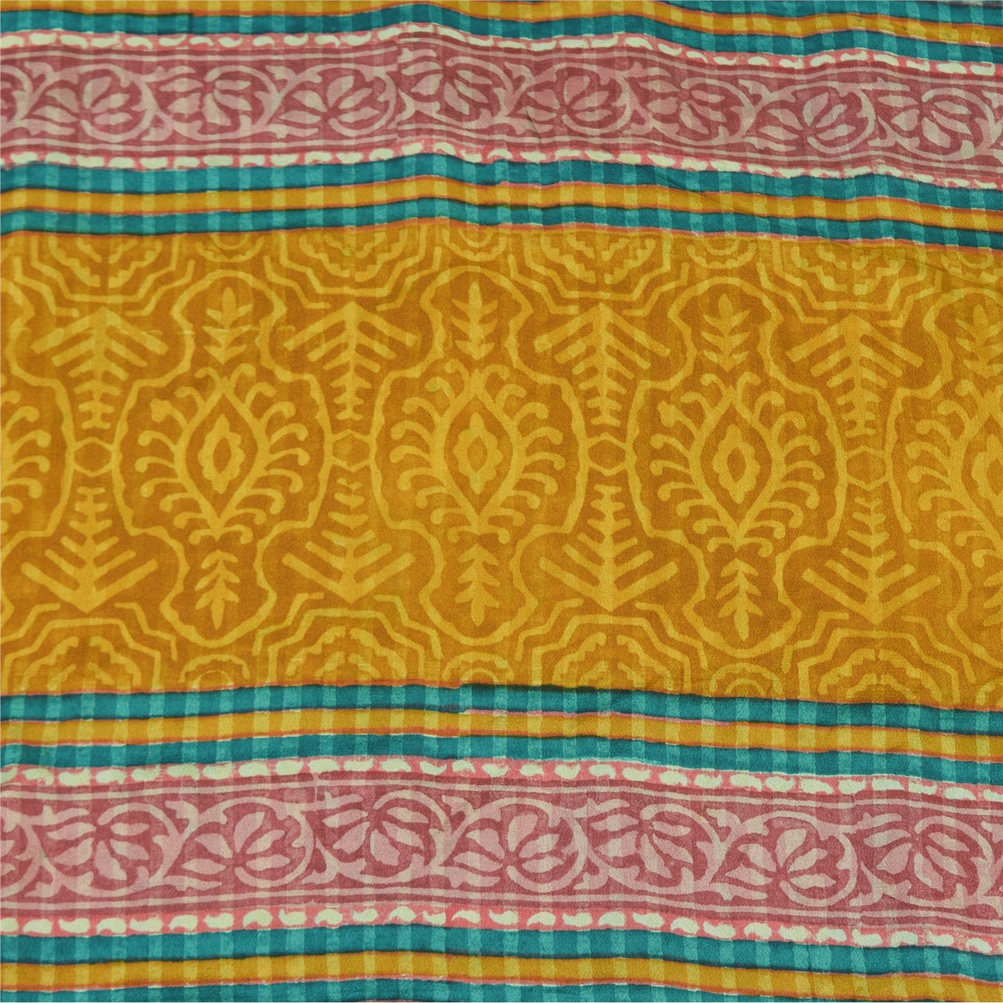 Sanskriti Vintage Sarees Green Pure Crepe Silk Printed Sari 6+yd Craft Fabric