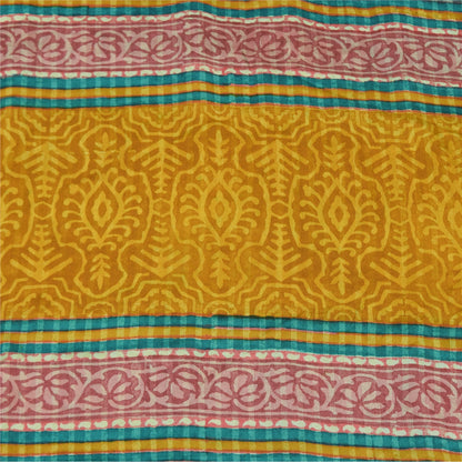 Sanskriti Vintage Sarees Green Pure Crepe Silk Printed Sari 6+yd Craft Fabric