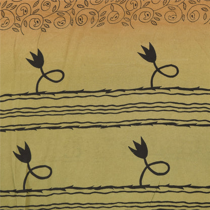 Sanskriti Vintage Sarees Beige Pure Crepe Silk Printed Sari 5+yd Craft Sustainable Fabric