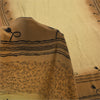 Sanskriti Vintage Sarees Beige Pure Crepe Silk Printed Sari 5+yd Craft Sustainable Fabric