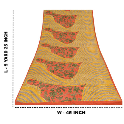 Sanskriti Vintage Sarees Hand Beaded Pure Crepe Printed Sari 5+yd Craft Sustainable Fabric