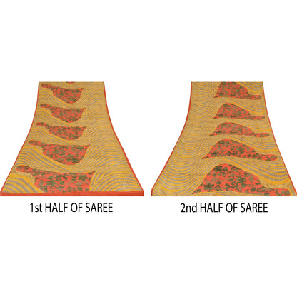 Sanskriti Vintage Sarees Hand Beaded Pure Crepe Printed Sari 5+yd Craft Sustainable Fabric