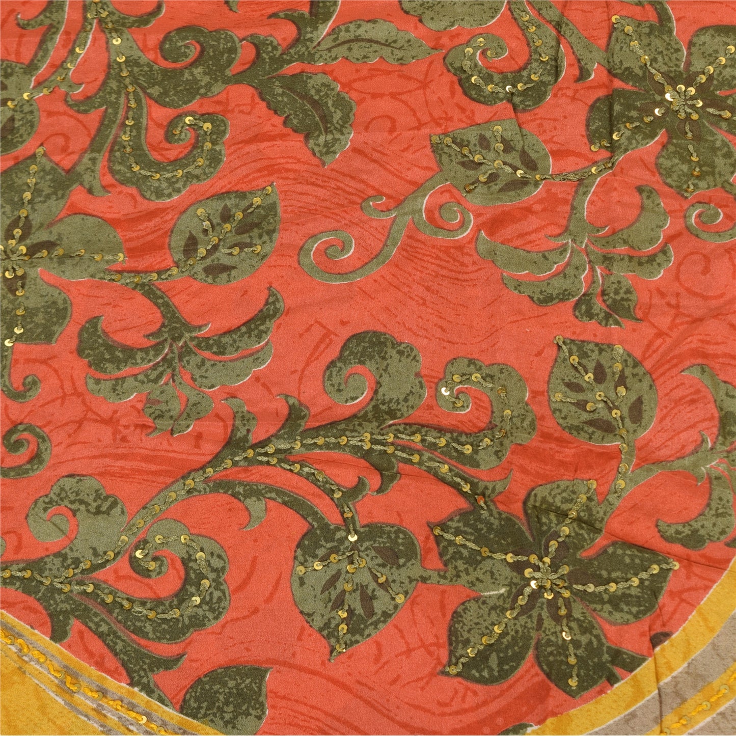 Sanskriti Vintage Sarees Hand Beaded Pure Crepe Printed Sari 5+yd Craft Sustainable Fabric