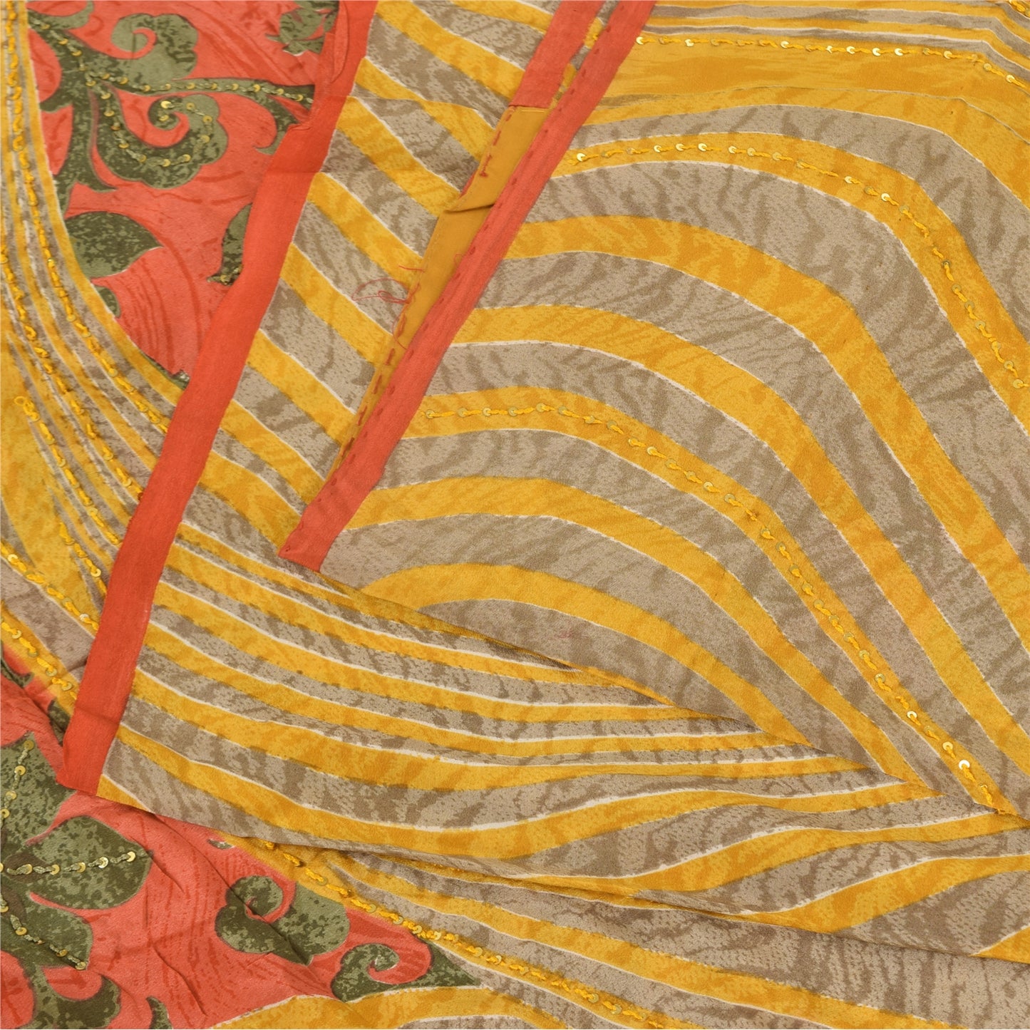 Sanskriti Vintage Sarees Hand Beaded Pure Crepe Printed Sari 5+yd Craft Sustainable Fabric