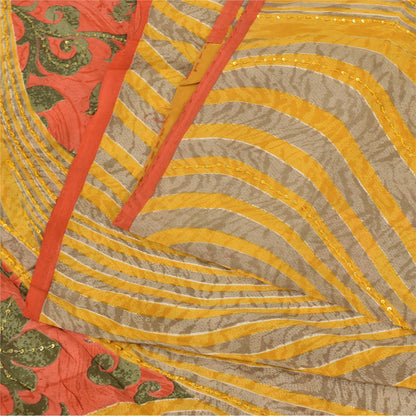 Sanskriti Vintage Sarees Hand Beaded Pure Crepe Printed Sari 5+yd Craft Sustainable Fabric