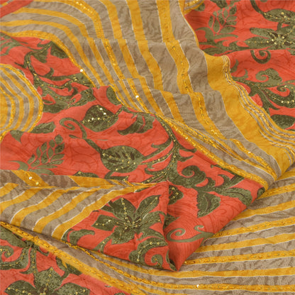 Sanskriti Vintage Sarees Hand Beaded Pure Crepe Printed Sari 5+yd Craft Sustainable Fabric