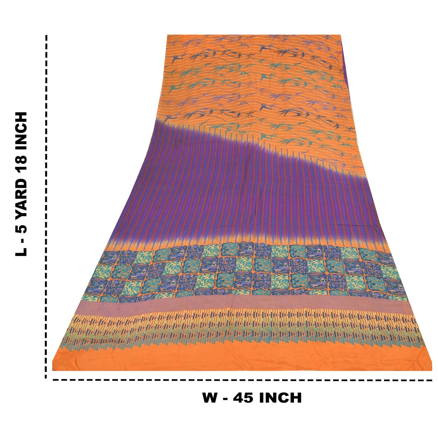 Sanskriti Vintage Sarees Purple/Orange Pure Crepe Printed Sari 5+yd Craft Sustainable Fabric