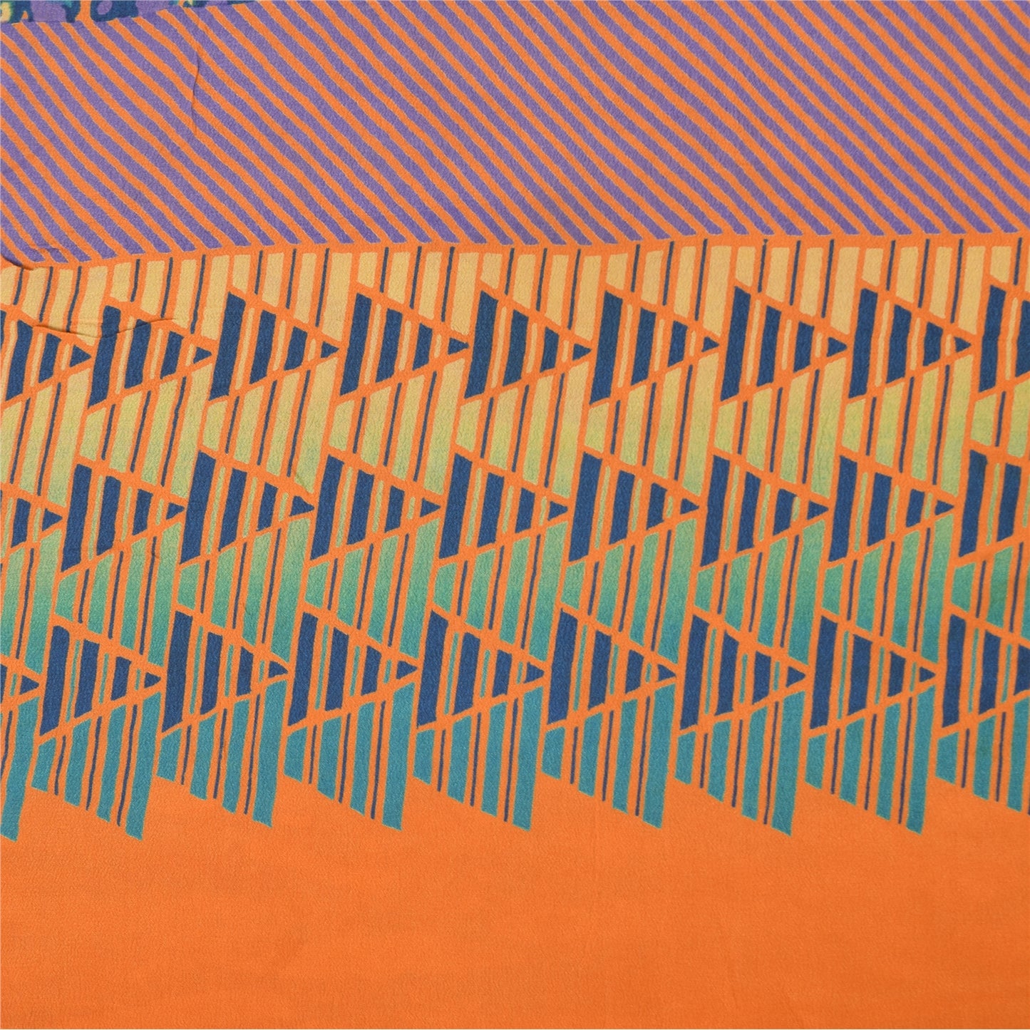 Sanskriti Vintage Sarees Purple/Orange Pure Crepe Printed Sari 5+yd Craft Sustainable Fabric