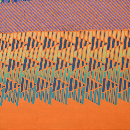 Sanskriti Vintage Sarees Purple/Orange Pure Crepe Printed Sari 5+yd Craft Sustainable Fabric