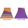Sanskriti Vintage Sarees Purple/Orange Pure Crepe Printed Sari 5+yd Craft Sustainable Fabric