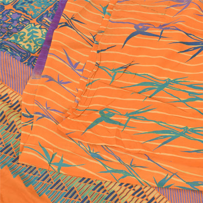 Sanskriti Vintage Sarees Purple/Orange Pure Crepe Printed Sari 5+yd Craft Sustainable Fabric