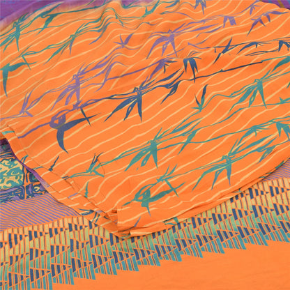 Sanskriti Vintage Sarees Purple/Orange Pure Crepe Printed Sari 5+yd Craft Sustainable Fabric