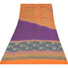 Sanskriti Vintage Sarees Purple/Orange Pure Crepe Printed Sari 5+yd Craft Sustainable Fabric