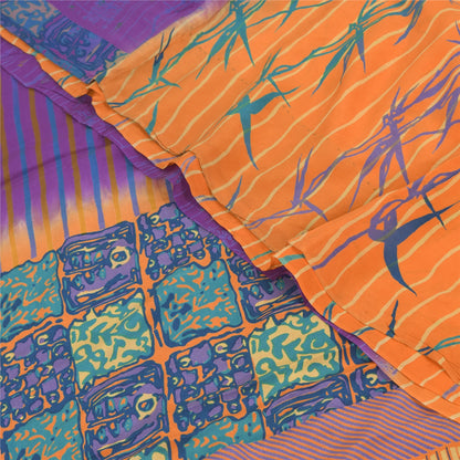 Sanskriti Vintage Sarees Purple/Orange Pure Crepe Printed Sari 5+yd Craft Sustainable Fabric
