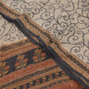 Sanskriti Vintage Sarees Ivory Pure Crepe Silk Printed Sari 5+yd Craft Sustainable Fabric