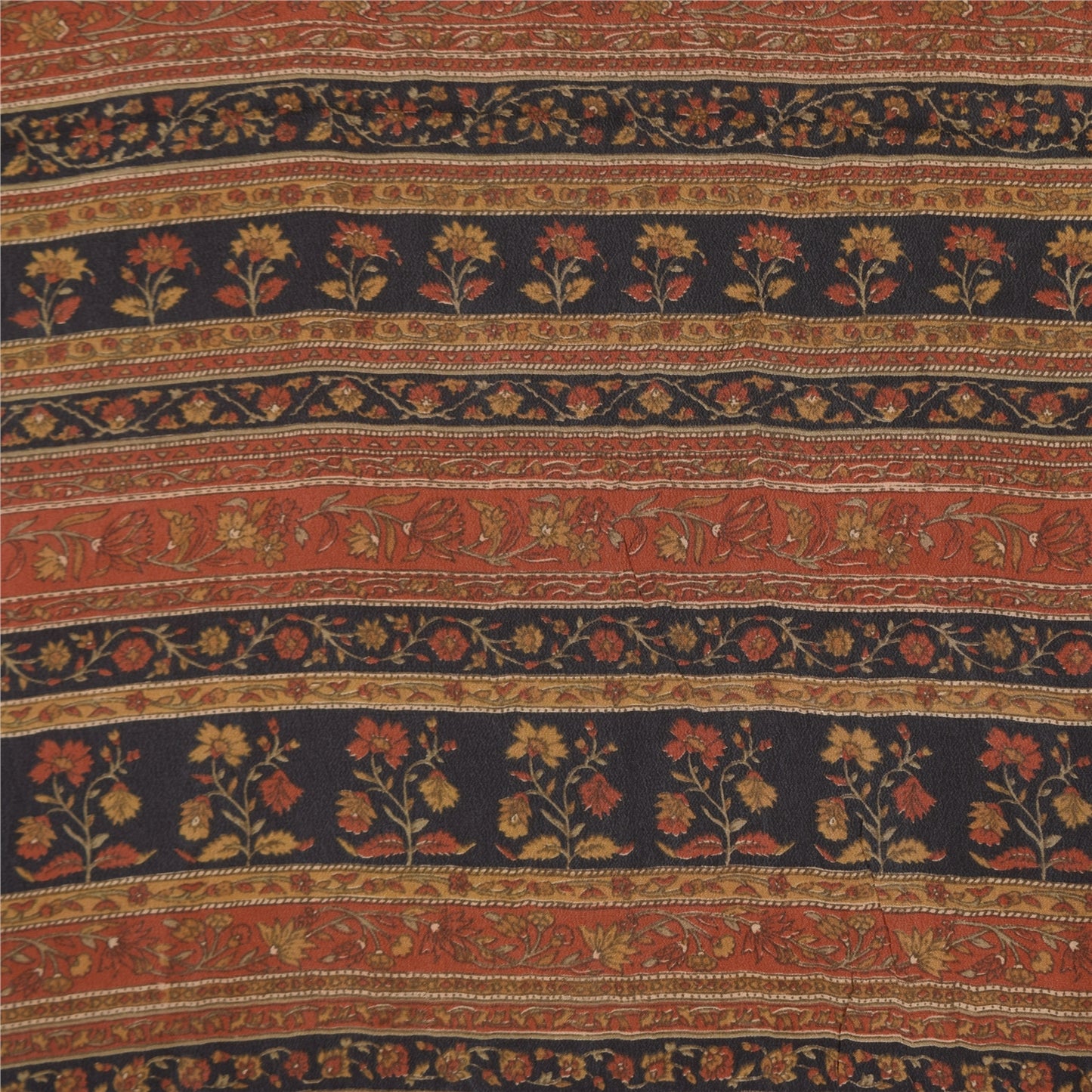 Sanskriti Vintage Sarees Ivory Pure Crepe Silk Printed Sari 5+yd Craft Sustainable Fabric