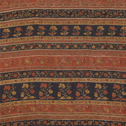 Sanskriti Vintage Sarees Ivory Pure Crepe Silk Printed Sari 5+yd Craft Sustainable Fabric