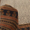 Sanskriti Vintage Sarees Ivory Pure Crepe Silk Printed Sari 5+yd Craft Sustainable Fabric