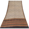 Sanskriti Vintage Sarees Ivory Pure Crepe Silk Printed Sari 5+yd Craft Sustainable Fabric