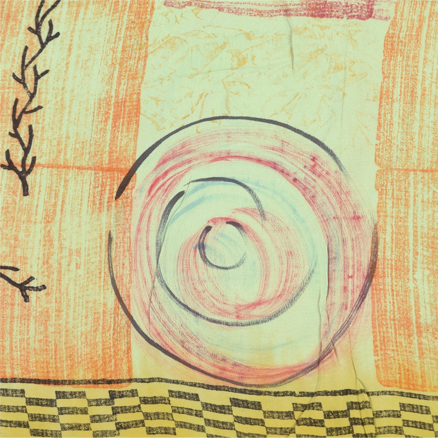 Sanskriti Vintage Sarees Multi Pure Crepe Silk Printed Sari 6+yd Craft Sustainable Fabric