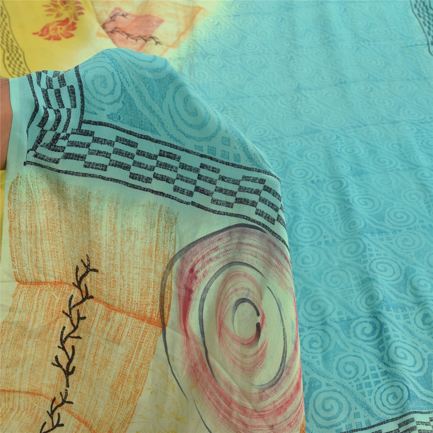 Sanskriti Vintage Sarees Multi Pure Crepe Silk Printed Sari 6+yd Craft Sustainable Fabric