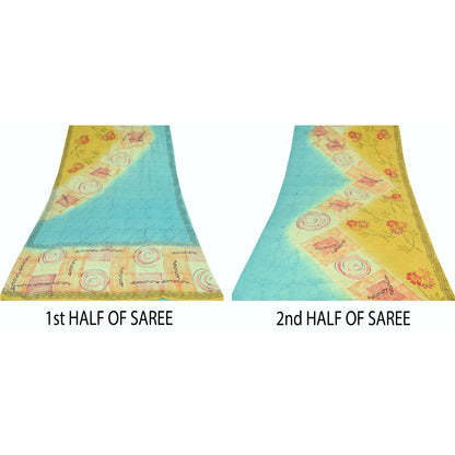 Sanskriti Vintage Sarees Multi Pure Crepe Silk Printed Sari 6+yd Craft Sustainable Fabric