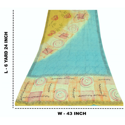 Sanskriti Vintage Sarees Multi Pure Crepe Silk Printed Sari 6+yd Craft Sustainable Fabric