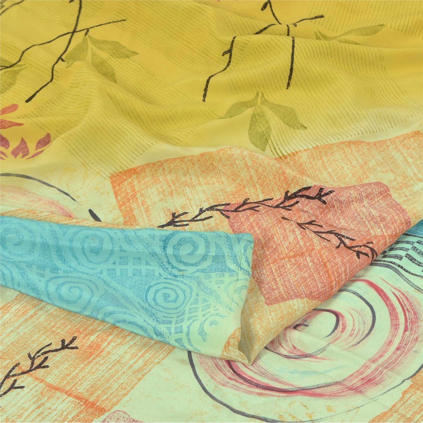 Sanskriti Vintage Sarees Multi Pure Crepe Silk Printed Sari 6+yd Craft Sustainable Fabric