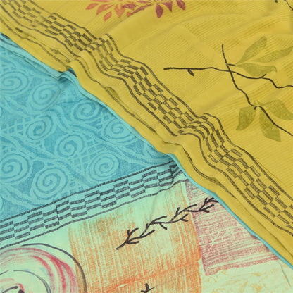 Sanskriti Vintage Sarees Multi Pure Crepe Silk Printed Sari 6+yd Craft Sustainable Fabric