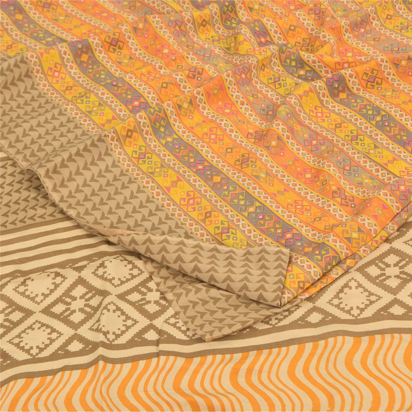 Sanskriti Vintage Sarees Multi Pure Crepe Silk Printed Sari 5+yd Craft Sustainable Fabric